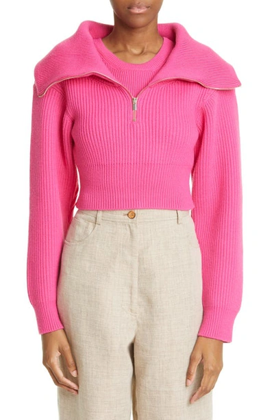 Jacquemus La Maille Risoul Cropped Wool Jumper In Pink
