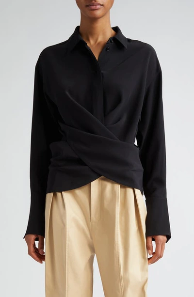 Victoria Beckham Wrap Front Silk Shirt In Black