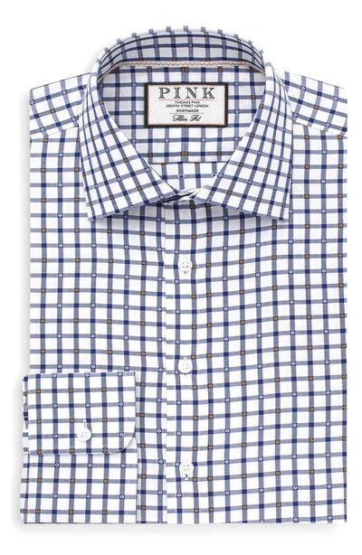 Thomas Pink Slim Fit Check Dress Shirt In White/navy