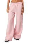 Edikted Wide Leg Cargo Sweatpants In Pink