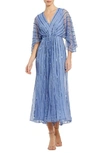 Mac Duggal Beaded Striping Kimono Sleeve V Neck Dress In Periwinkle