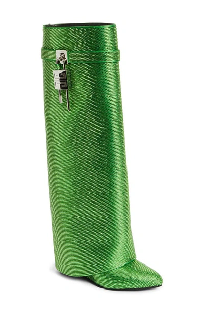 Givenchy Shark Lock Embellished Knee-high Boots In Green