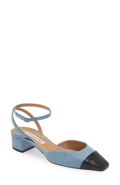 Aquazzura French Flirt 35 Denim And Leather Pumps In Blue Black