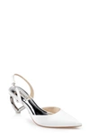 Badgley Mischka Lucille Satin Heart-heel Slingback Pumps In White Satin