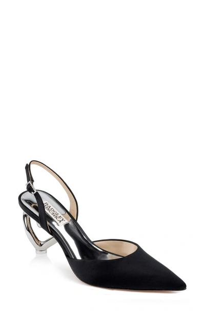 Badgley Mischka Lucille Satin Heart-heel Slingback Pumps In Black Satin