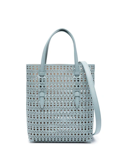 Alaïa Mina Perforated Leather Tote In Grey