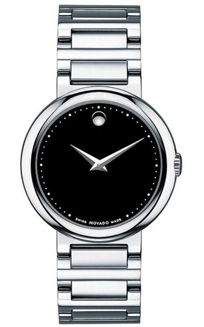 Pre-owned Movado Concerto 0606419 Black Dial Stainless Steel Silver Tone Ladies Watch
