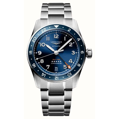 Pre-owned Longines Spirit Zulu Time 39mm Blue Dial Gmt Steel Men's Watch L38024936