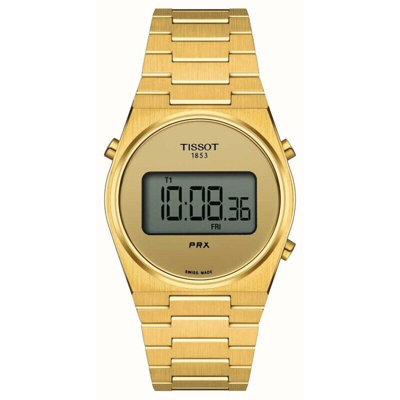Pre-owned Tissot Prx Digital 35mm Yellow Gold Pvd Unisex Watch T1372633302000