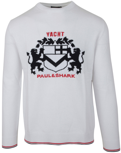 Pre-owned Paul & Shark Yachting Men's Pullover Sweater Jumper Size L 100% Cotton White
