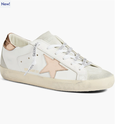 Pre-owned Golden Goose Women's Super Star Low Top Sneaker, White/pink 5594 - Retail $595 In White/ice/pink