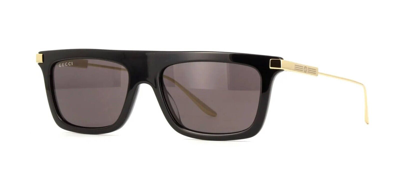 Pre-owned Gucci Gg1437s Black And Gold/grey (001) Sunglasses In Gray