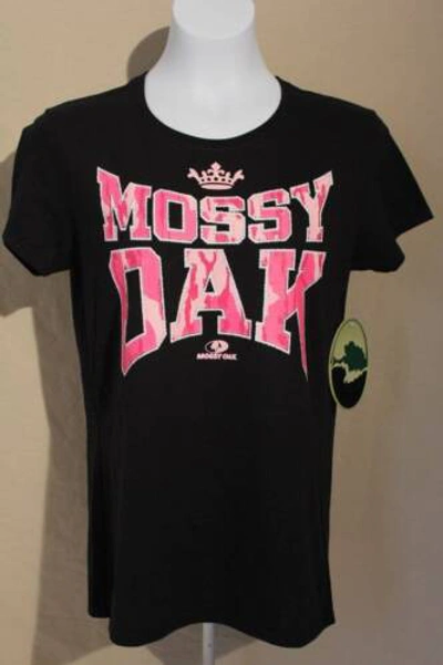 Pre-owned Mossy Oak Womens T-shirt Size Medium  Black Pink Camo Graphic Top Hunting