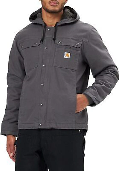 Pre-owned Carhartt Men's Relaxed Fit Washed Duck Sherpa-lined Utility Jacket In Gravel
