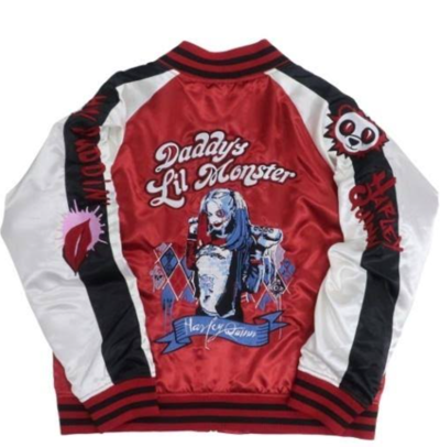 Pre-owned Dc Comics Suicide Squad Size L Souvenir Jacket Sukajan Outerwear Crazy Harley Quinn Unisex In Red