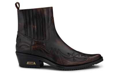 Pre-owned Etor Mens Leather Cowboy Ankle Boots Black Brown Cuban Biker Winklepickers Western