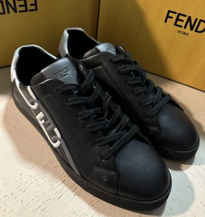 Pre-owned Fendi $795  Men Ff Logo Leather Sneakers Black 10 Us/9 Uk