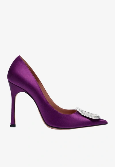 Amina Muaddi Camelia Satin Crystal Ornament Pumps In Purple