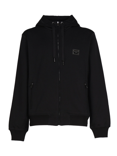Dolce & Gabbana Hoodie In Jersey With Zip In Nero