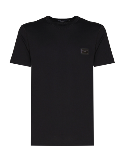 Dolce & Gabbana Cotton T-shirt With Logo Plaque In Nero