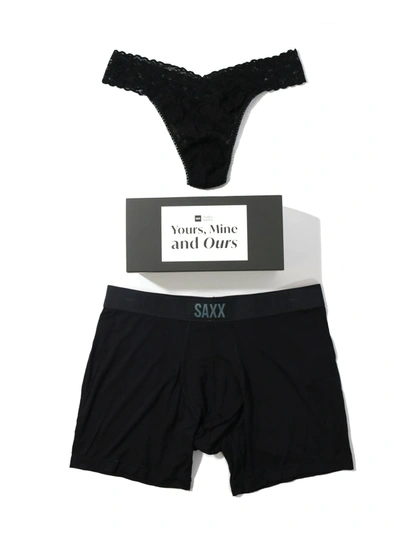 Hanky Panky Signature Lace Original Rise Thong And Saxx Super Soft Vibe Boxer Brief In Black