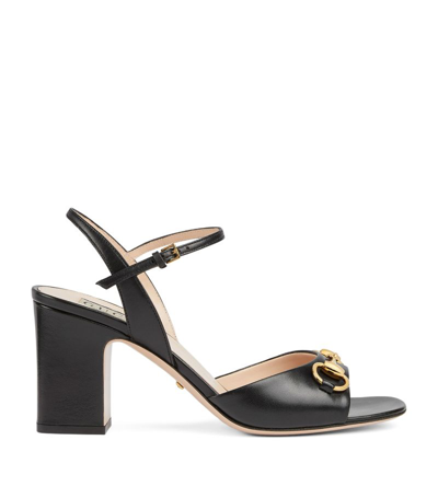 Gucci Leather Horsebit Heeled Sandals 75 In Black