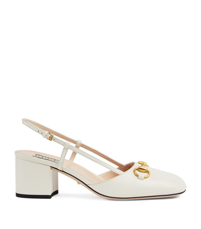 Gucci Leather Horsebit Slingback Pumps In White