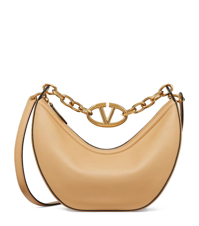 Valentino Garavani Small Vlogo Moon Leather Shoulder Bag In Cappuccino