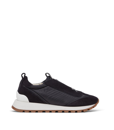 Brunello Cucinelli Suede And Technical Fabric Running Sneakers In C101 Black