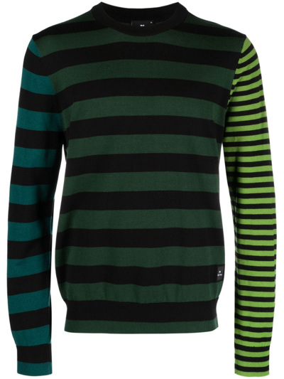 Ps By Paul Smith Striped Cotton Crewneck Jumper In Black