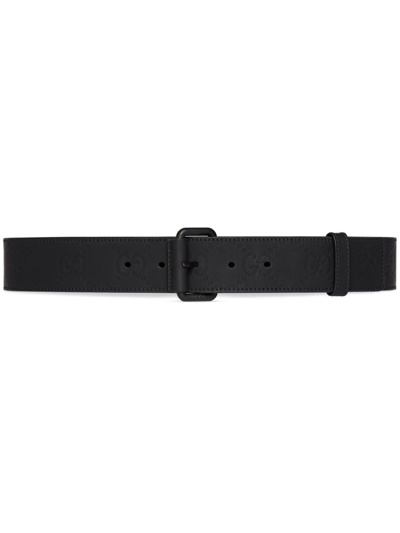Gucci Rubber Effect Leather Belt In Black