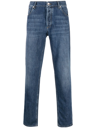 Brunello Cucinelli Stonewashed Cotton Denim Jeans In Blue
