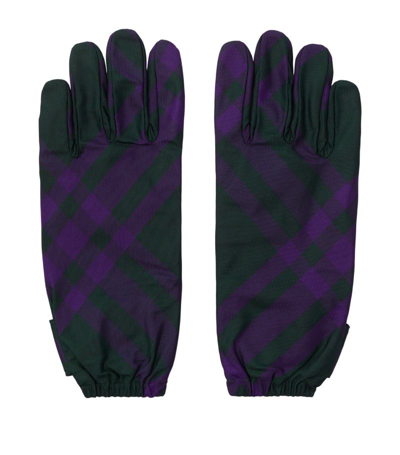 Burberry Check Nylon Gloves In Deep Royal