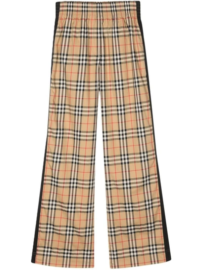 Burberry Check Motif Cotton Trousers In Beige