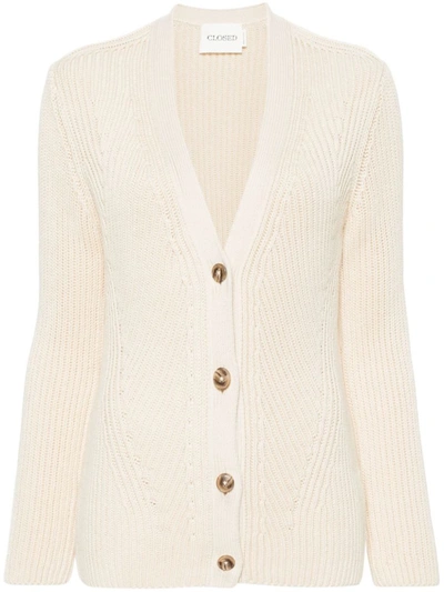 Closed Organic Cotton V-neck Cardigan In Blanco