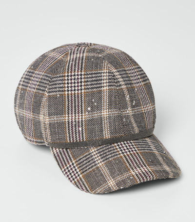 Brunello Cucinelli Hat In Tartan Wool And Cotton Blend In Beige