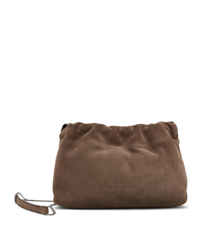 Brunello Cucinelli Suede Monili-trim Shoulder Bag In Brown