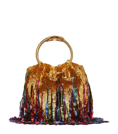 Valentino Garavani Carry Secrets Small Fringe Sequin Top-handle Bag In L05 Oro/ Multicolor