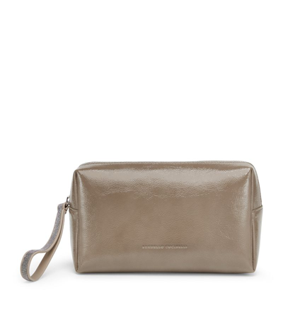 Brunello Cucinelli Leather Wash Bag In Multi