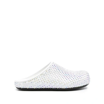 Marni Glass-crystals Leather Slippers In White