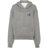 Off-white Cotton Hoodie With Contrast Embroidery In Grey