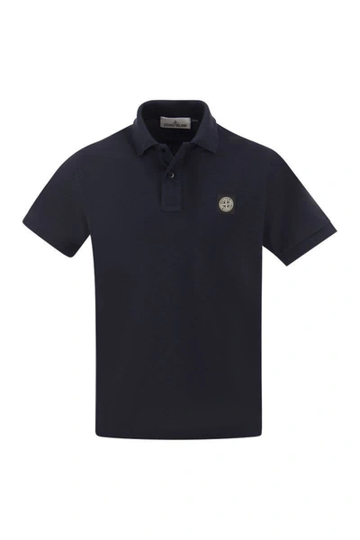 Stone Island Slim Cotton Polo Shirt In Blue