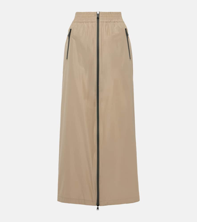 Brunello Cucinelli Zip-up Taffeta Maxi Skirt In Brown