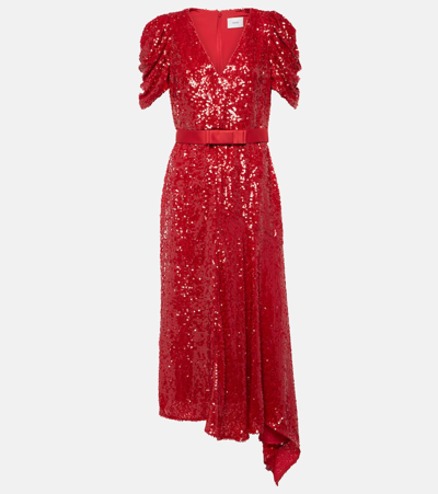 Erdem Asymmetric Sequined Minidress In Red