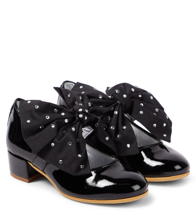 Monnalisa Kids' Bow-detail Patent Leather Mary Jane Pumps In Black