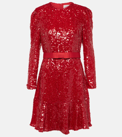 Erdem Sequin Tier Hem Short Dress In Red