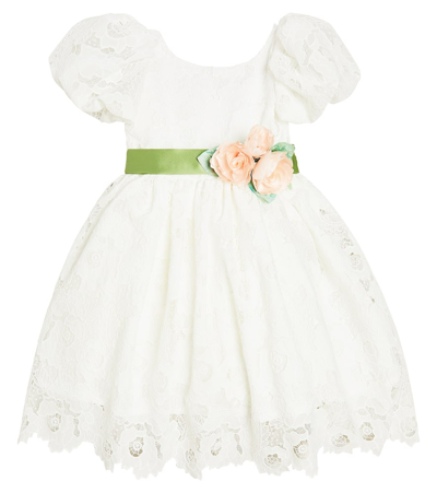 Monnalisa Kids' Veronica Pizzo Puff-sleeve Dress In White