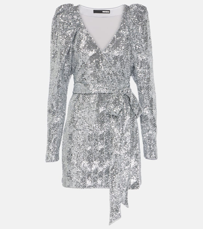 Rotate Birger Christensen Sequined Wrap Dress In Silver