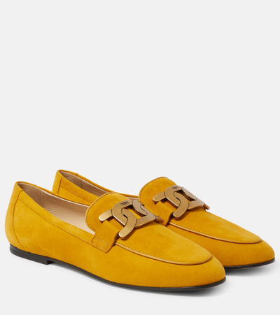 Tod's Kate Embellished Suede Loafers In Yellow