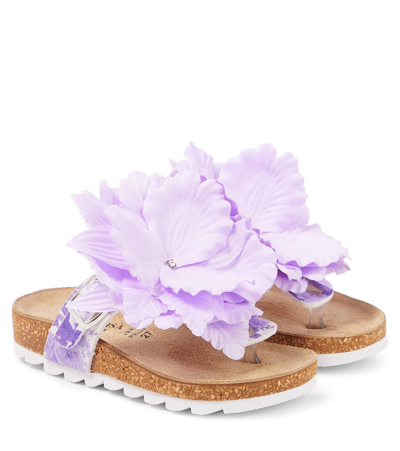 Monnalisa Kids' Floral-appliqué Sandals In Purple